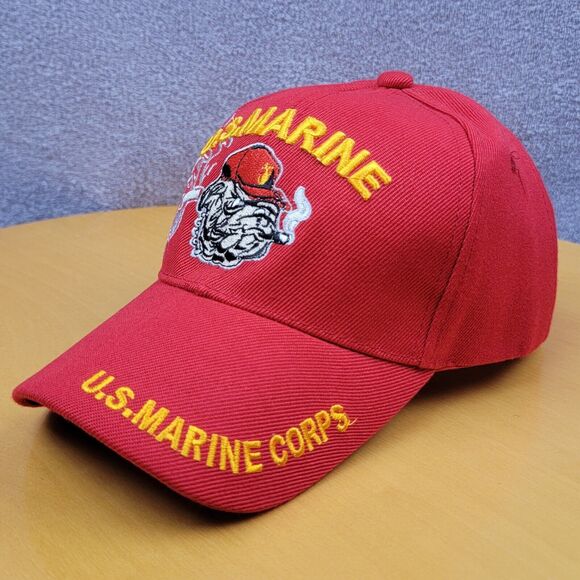 Unbranded Other - USMC Cigar Smoking Bulldog & Shadow Trucker Hat Red US Marine Corps Adjustable